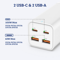 Thumbnail for High-Speed 100W GaN3 4-in-1 USB C Charging Station - Dual Type C & Dual USB Ports - White