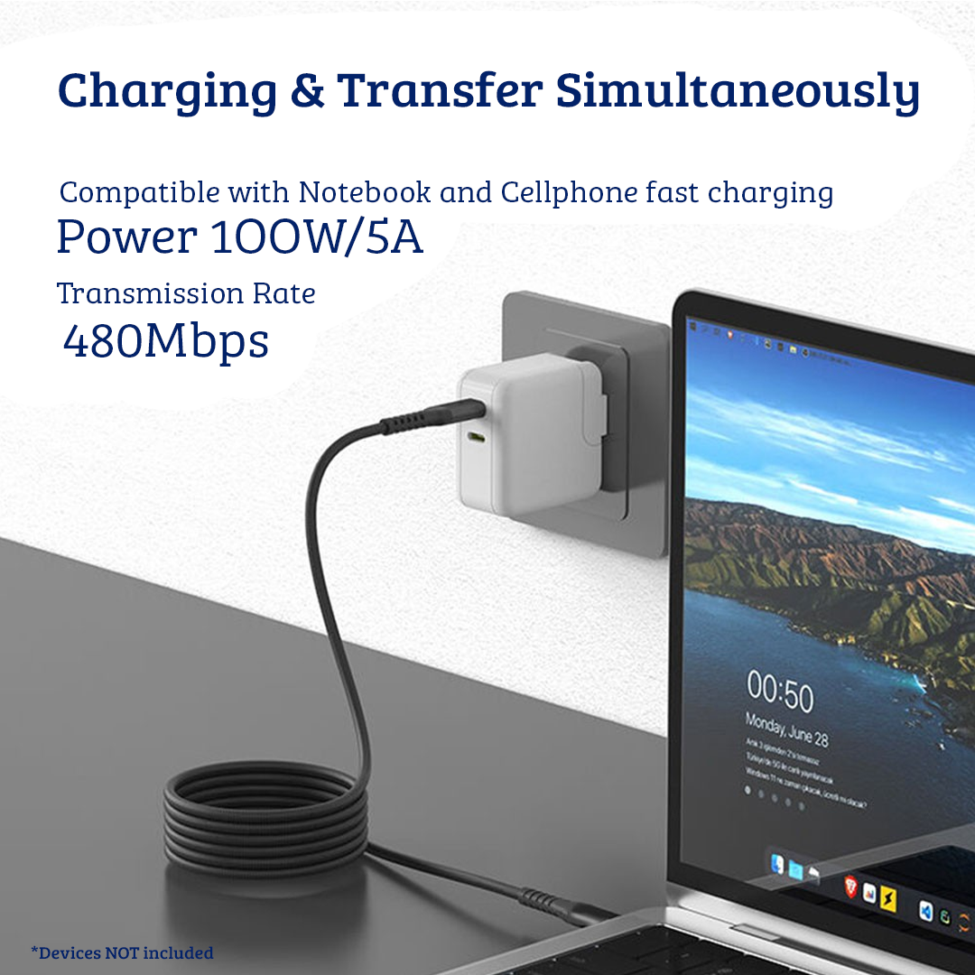 iPhone 15 Series Compatible With MagWire 1 Series Self-winding Charging Date Cable 100W/5A 1m