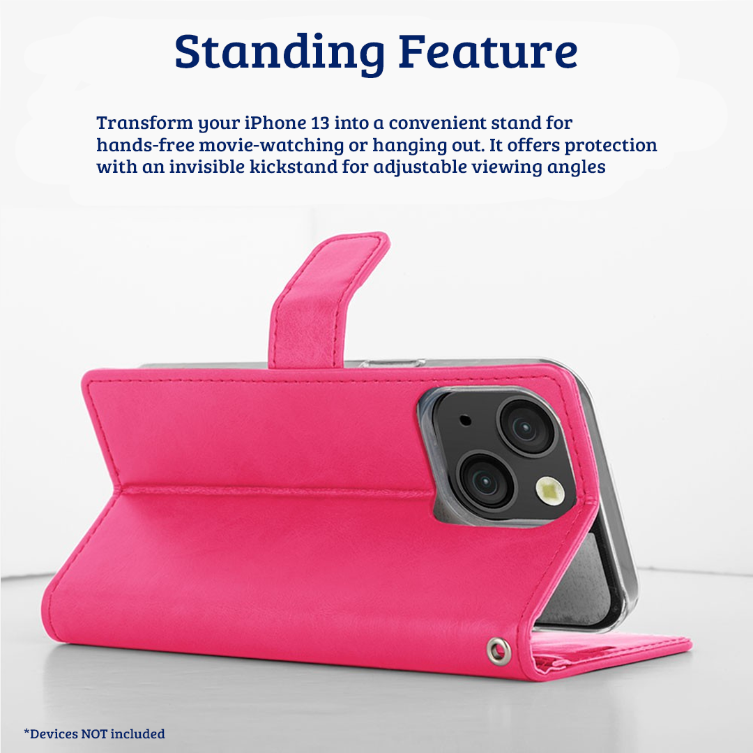 iPhone 15 Flip Diary Case Cover with Card Holder - Convertible to Media Stand, Magnetic Clasp Closure, Drop Tested, Soft and Strong PU Leather with Front Screen Cover - Rose Gold