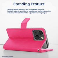 Thumbnail for iPhone 15 Flip Diary Case Cover with Card Holder - Convertible to Media Stand, Magnetic Clasp Closure, Drop Tested, Soft and Strong PU Leather with Front Screen Cover - Rose Gold