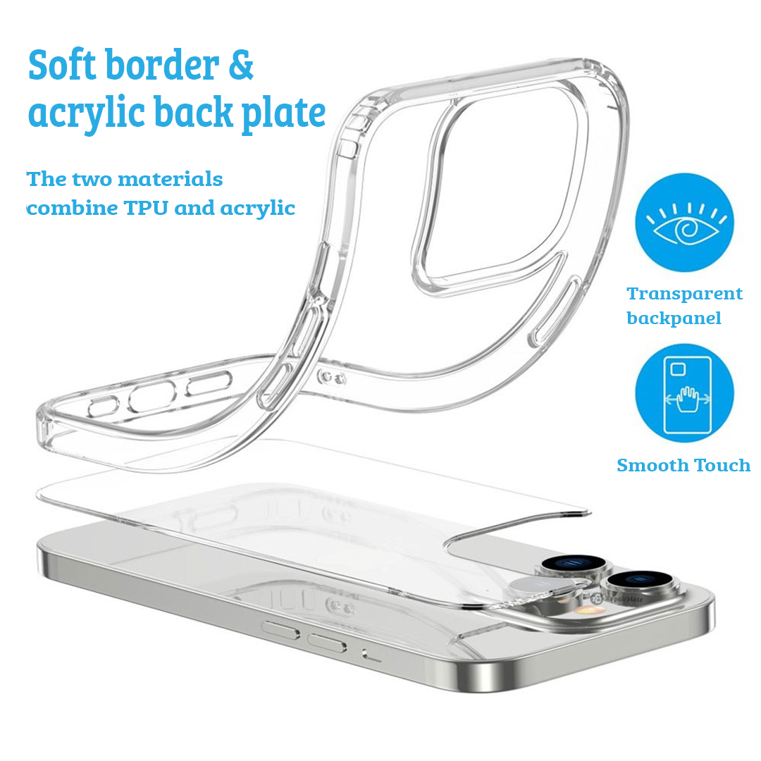iPhone 15 High-Quality Transparent Case Cover - Acrylic + TPU Materials, MagSafe Compatible, Scratch & Bump Protection, Durable, Screen & Camera Lens Guard