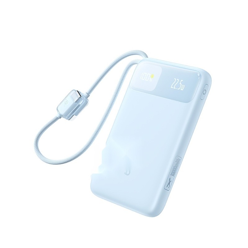 EnerFill FC11 Digital Display Power Bank with Dual Built-in Cables 10000mAh 22.5W-Blue