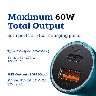 Dual Fast Car Charger 60W