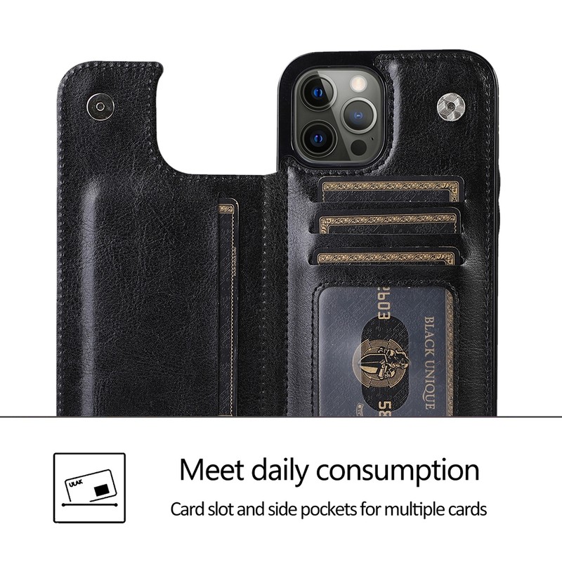 iPhone 14 Pro Max Leather Wallet Flip Diary Case Cover - Brown