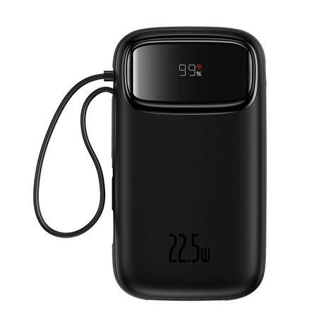 Qpow2 Dual-Cable Digital Display Fast Charge Power Bank 10000mAh 22.5W - Black