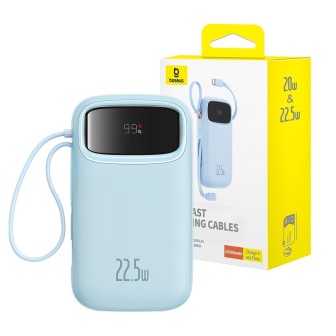 Qpow2 Dual-Cable Digital Display Fast Charge Power Bank 10000mAh 22.5W - Blue