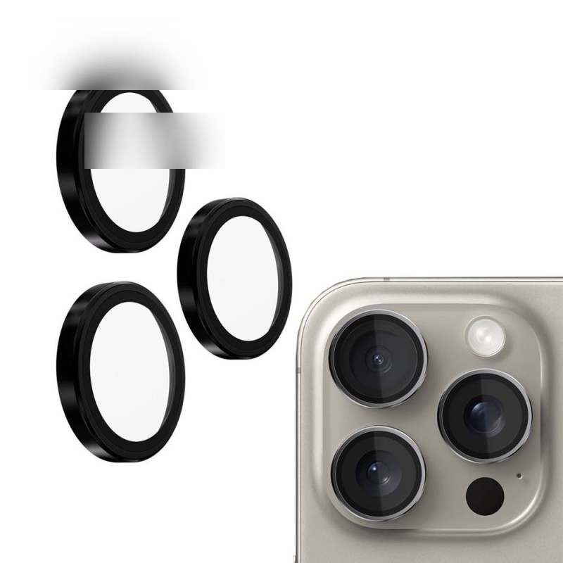 iPhone 16 Pro / 16 Pro Max / 14 Pro / 14 Pro Max Metal Ring Camera Lens - Black