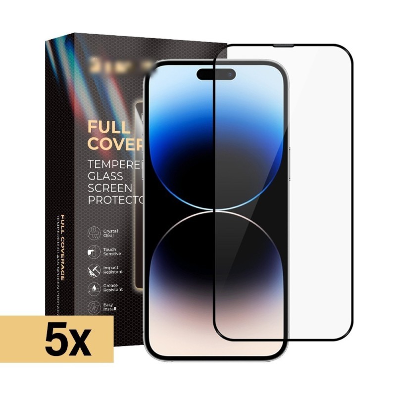 iPhone 15 Pro Max Full Coverage Tempered Glass Screen Protector - 5 Pa