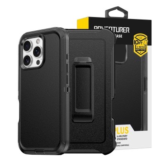 iPhone 16 Pro Max Rugged Armor Belt Clip Holster Case Cover - Black