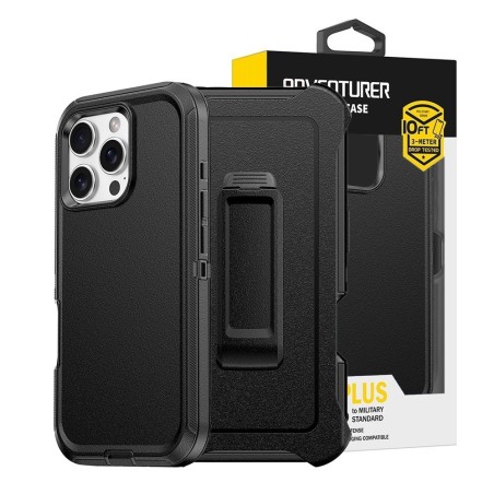 iPhone 16 Pro Max Rugged Armor Belt Clip Holster Case Cover - Black