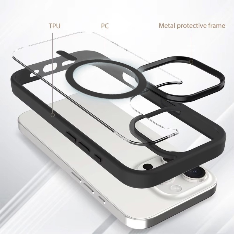 iPhone 16 Pro Max Clear with Metal Camera Frame Case Cover - White