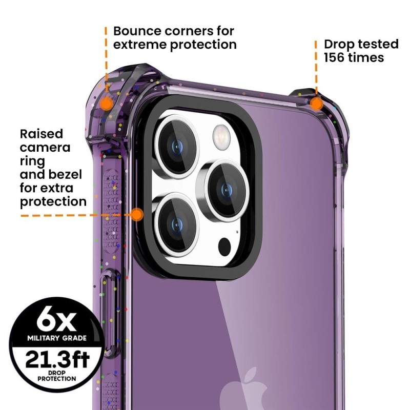 iPhone 15 Pro Max Slim Shockproof Clear Case Cover - Clear Purple