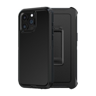 iPhone 15 Pro Max Rugged Armor Belt Clip Holster Case Cover - Black