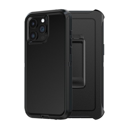 iPhone 15 Pro Max Rugged Armor Belt Clip Holster Case Cover - Black