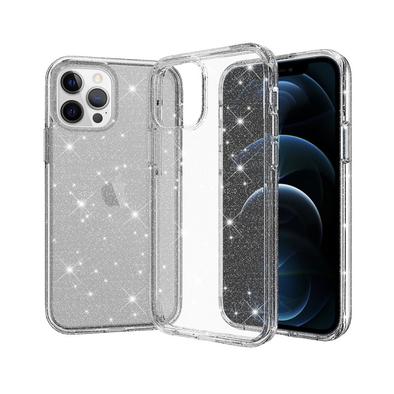 iPhone 12 Pro Max Glitter Clear Shockproof Case Cover - Grey