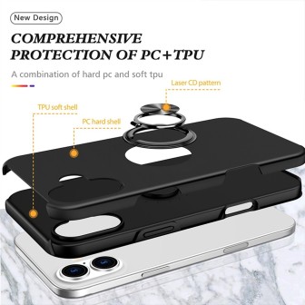 iPhone 16 Plus Shockproof with Ring Holder Stand Case Cover - Black