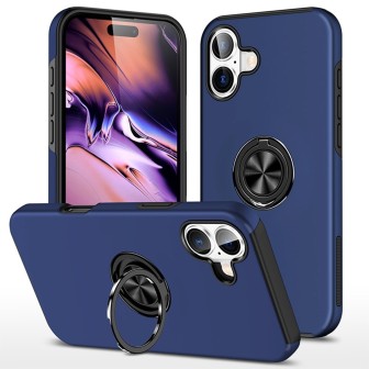 iPhone 16 Plus Shockproof with Ring Holder Stand Case Cover - Navy