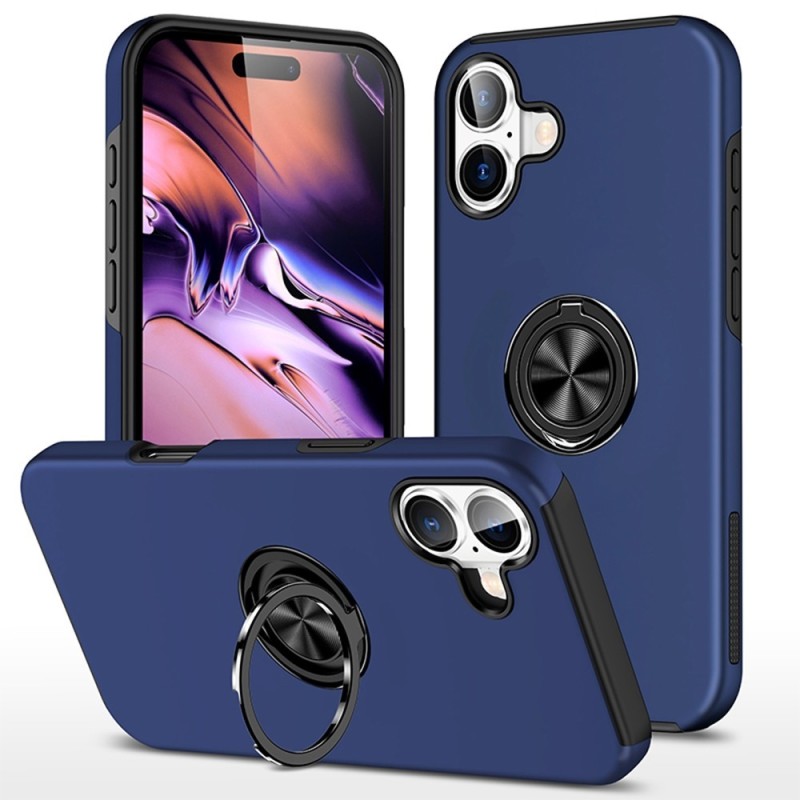 iPhone 16 Plus Shockproof with Ring Holder Stand Case Cover - Navy