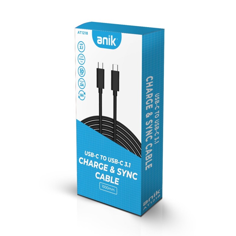 Anik AT1218 3A USB Type-C to USB Type-C 3.1 PD enabled Charge Charging Cable