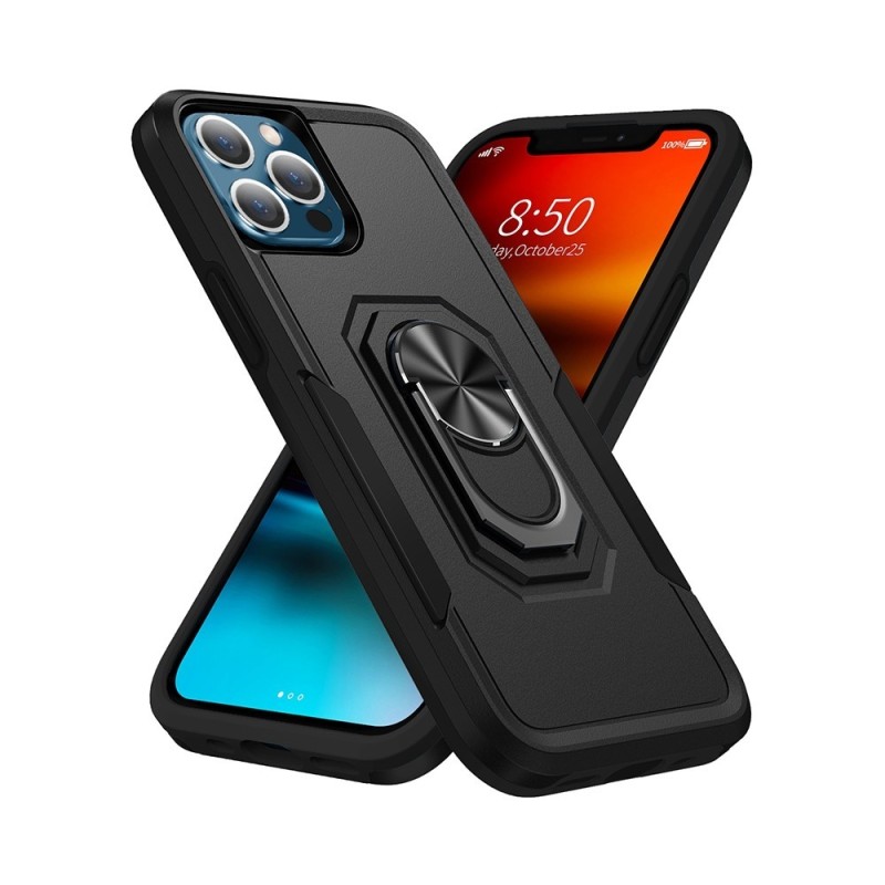 iPhone 13 Pro Shockproof with Ring Holder Stand Case Cover - Black