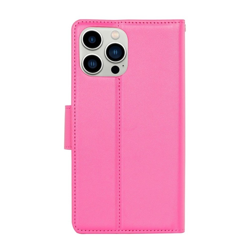 iPhone 15 Pro Leather Wallet Flip Diary Case Cover - Hot Pink