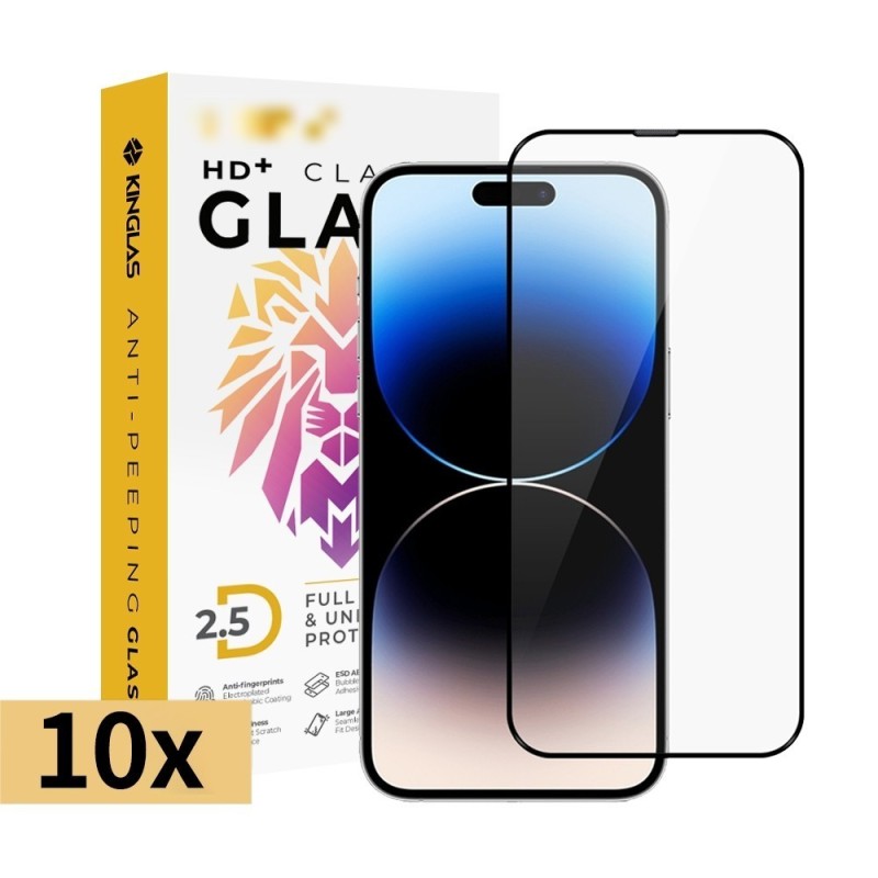 iPhone 14 Pro Full Coverage Tempered Glass Screen Protector - 10 Pack