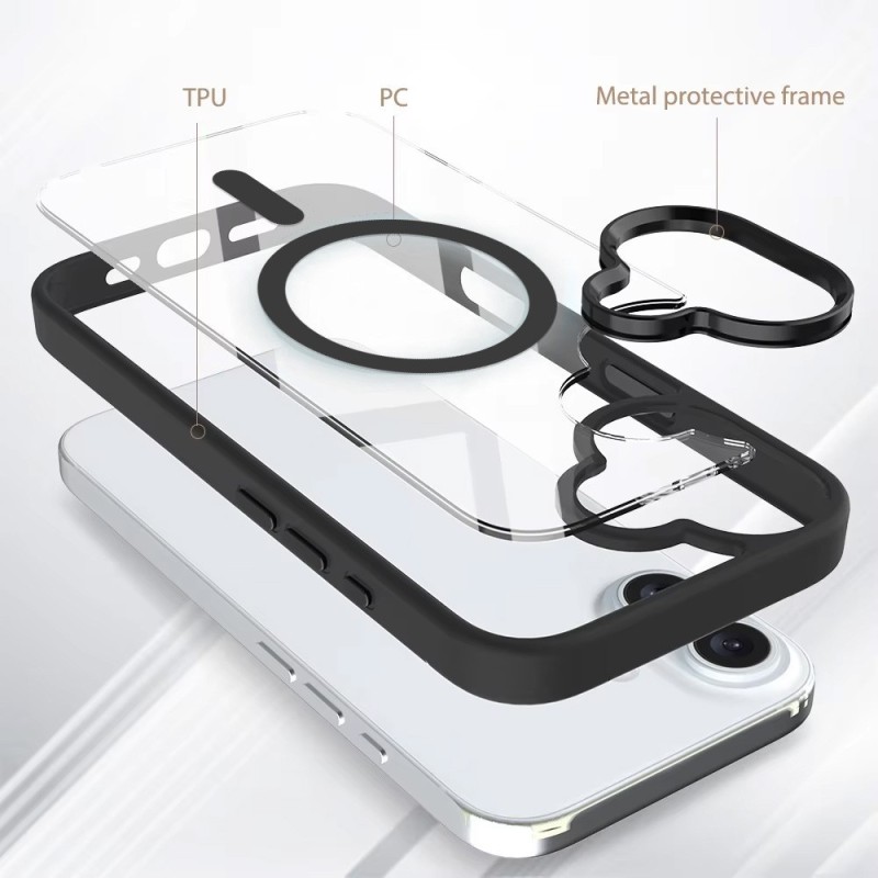 iPhone 16 Plus Clear with Metal Camera Frame Case Cover - Black