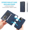 iPhone 12 Pro Max Leather Wallet Flip Diary Case Cover - Blue