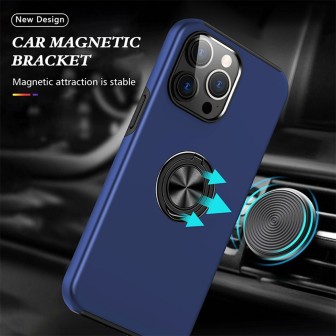 iPhone 15 Pro Max Shockproof with Ring Holder Stand Case Cover - Navy