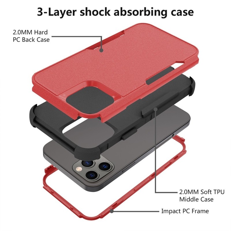 iPhone 13 Pro Heavy-Duty Armor Shockproof Case Cover - Red | Australia