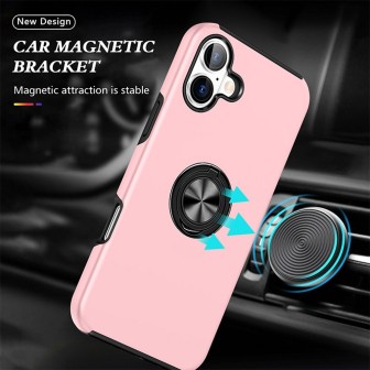iPhone 16 Shockproof with Ring Holder Stand Case Cover - Black