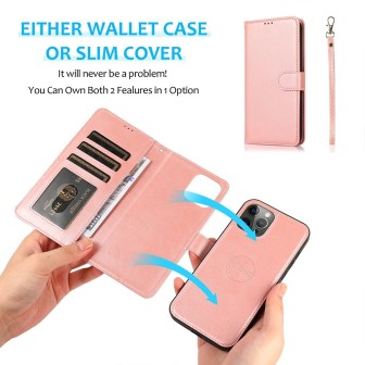 iPhone 13 Pro Leather Wallet Flip Diary Case Cover - Rose Gold