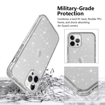 iPhone 12 Pro Glitter Clear Shockproof Case Cover - Grey | Australia