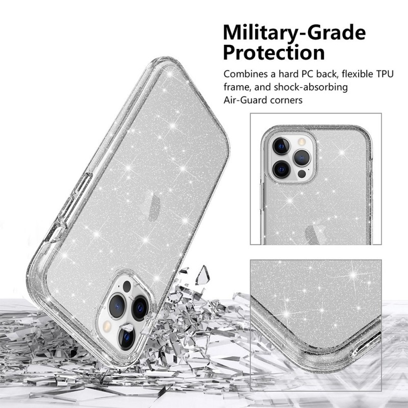 iPhone 12 Pro Glitter Clear Shockproof Case Cover - Grey | Australia
