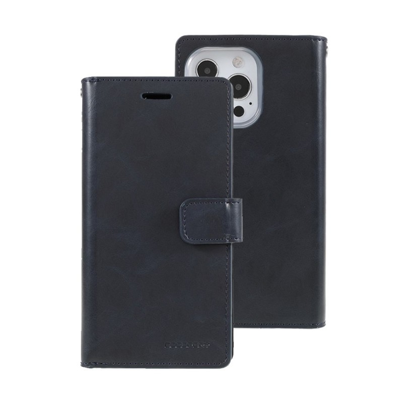 iPhone 14 Pro Leather Wallet Flip Diary Case Cover - Navy | Australia
