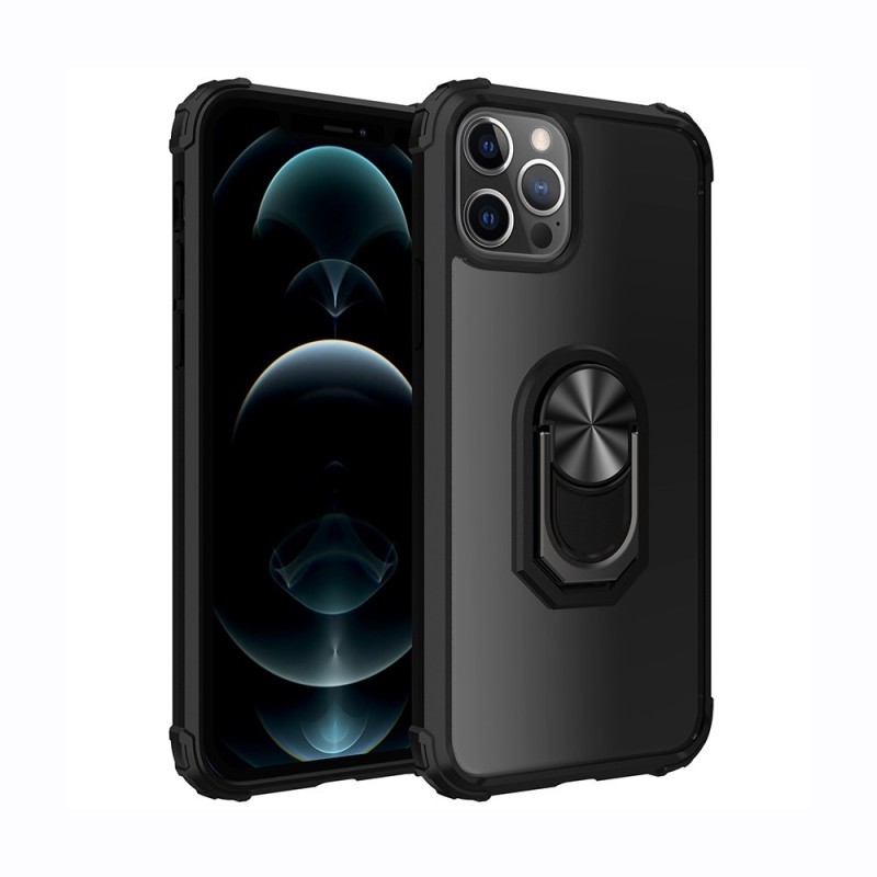 iPhone 12 Pro Max Shockproof with Ring Holder Stand Case Cover - Black