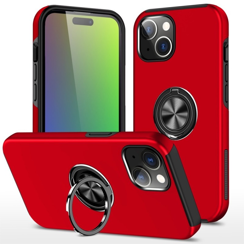iPhone 15 Plus Shockproof with Ring Holder Stand Case Cover - Red