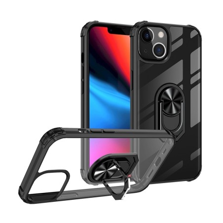 iPhone 13 Shockproof with Ring Holder Stand Case Cover - Black
