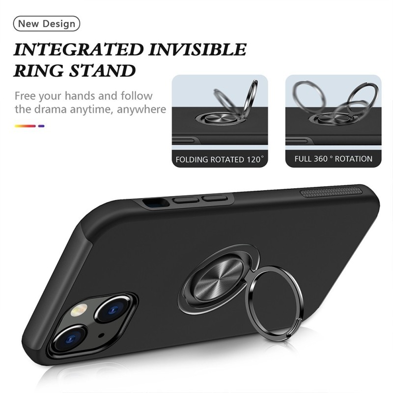 iPhone 13 / 14 Shockproof with Ring Holder Stand Case Cover - Dark Blu