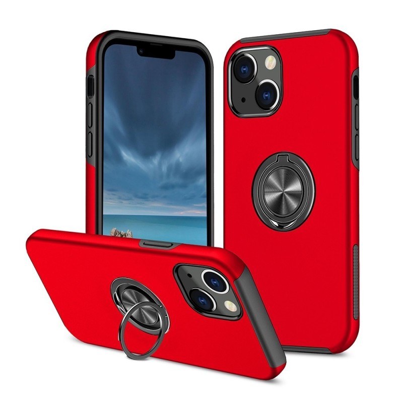 iPhone 13 / 14 Shockproof with Ring Holder Stand Case Cover - Red