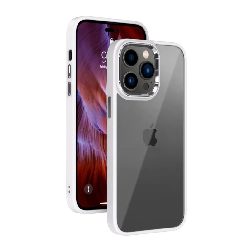 iPhone 14 Plus Clear with Metal Camera Frame Case Cover - Silver
