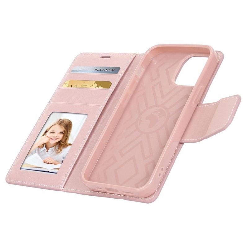 iPhone 14 Plus Leather Wallet Flip Diary Case Cover - Rose Gold