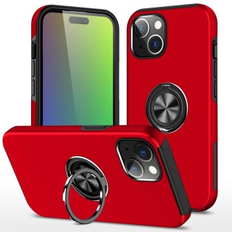 iPhone 15 Shockproof with Ring Holder Stand Case Cover - Red