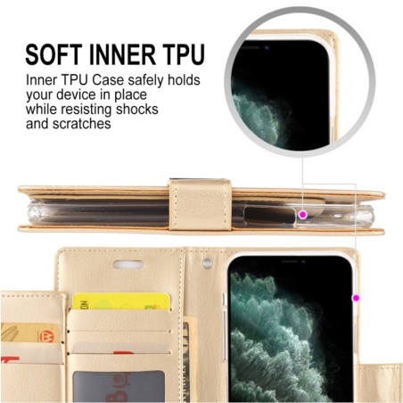 iPhone 12 Mini Leather Wallet Flip Diary Case Cover - Brown
