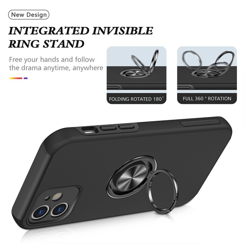 iPhone 12 Shockproof with Ring Holder Stand Case Cover - Red