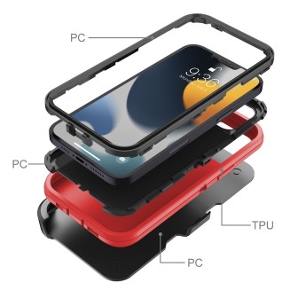 iPhone 12 / 13 mini Rugged Armor Belt Clip Holster Case Cover - Red