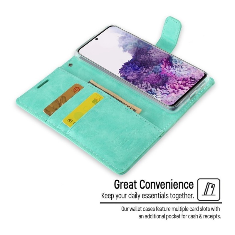 iPhone 14 Leather Wallet Flip Diary Case Cover - Mint | Australia