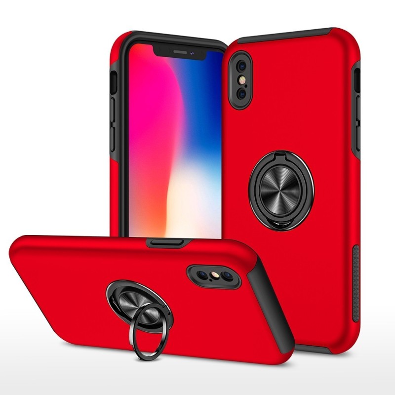 iPhone X / XS Shockproof with Ring Holder Stand Case Cover - Red