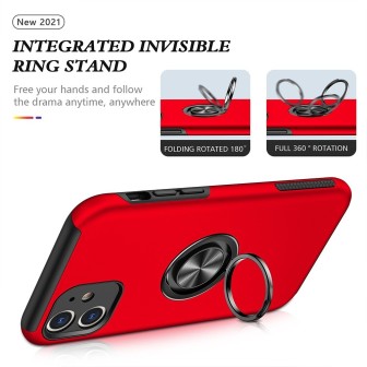 iPhone 11 Shockproof with Ring Holder Stand Case Cover - Red