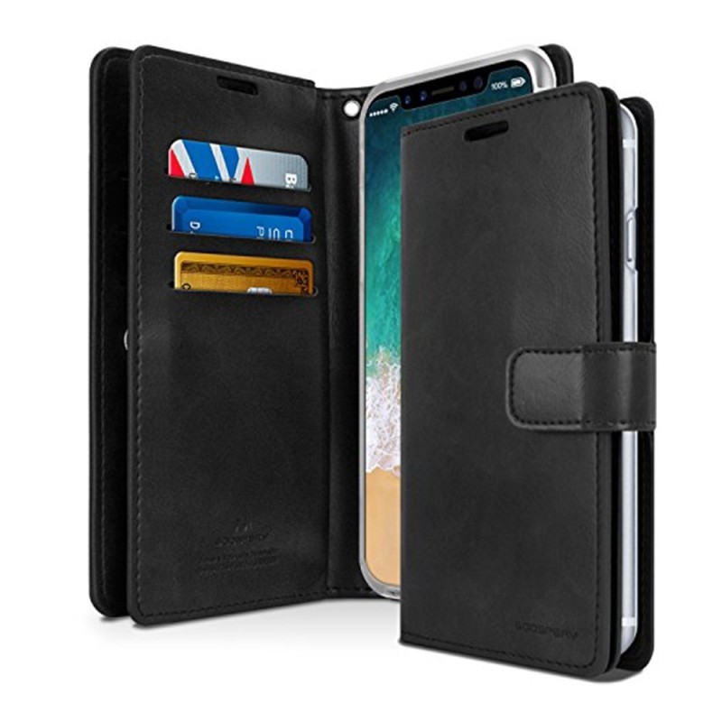 iPhone X / XS Leather Wallet Flip Diary Case Cover - Black | Australia